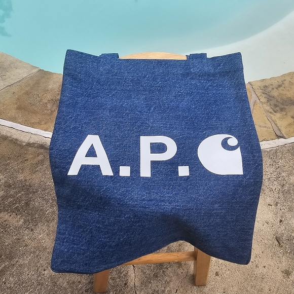 NEW A.P.C. X CARHARTT WIP Denim Washed Indigo Blue Shopper Tote - Picture 4 of 12